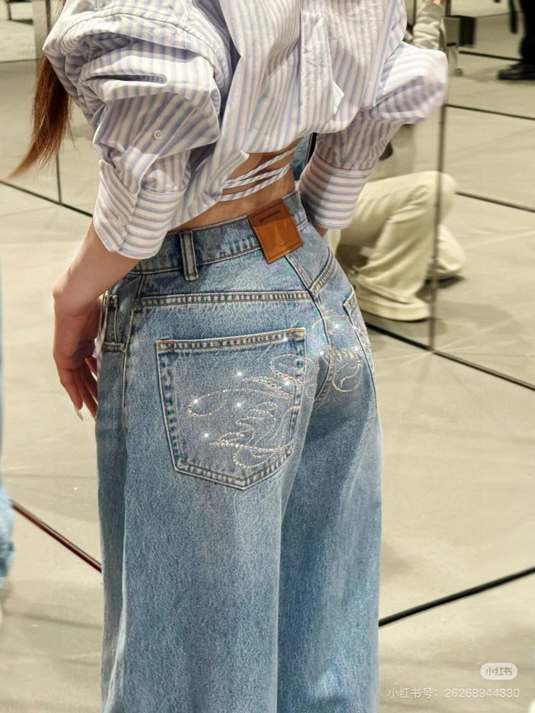 Gradient Spring 2025 Blue Jeans for Women's Y2K Retro Jeans, niche, high-end, classic letter hot stamping