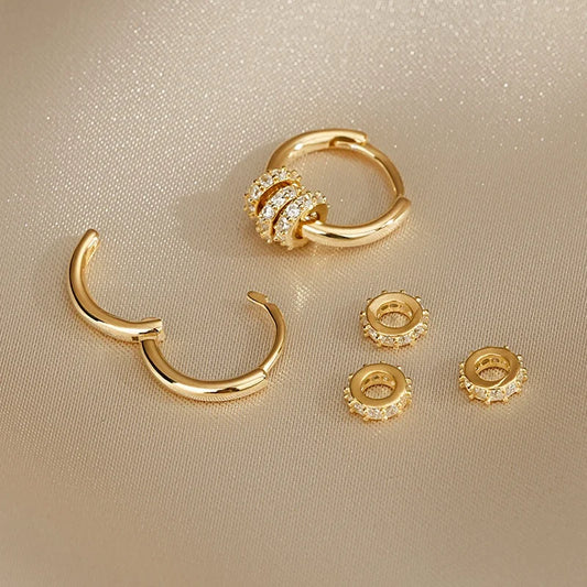 Stainless Steel Gold Plated Huggie Hoop Earrings Dainty Sparkling CZ Cluster Design Hypoallergenic Elegant Jewelry for Women