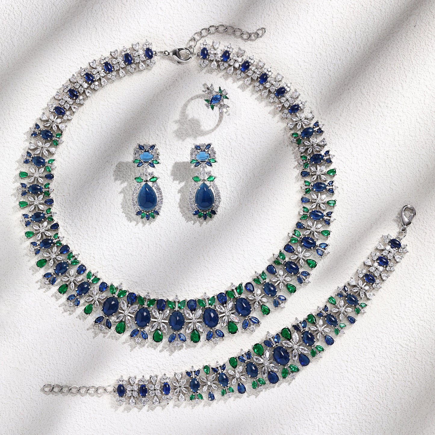 2023 New Fashion 4-Piece Turquoise Dubai Women's Wedding Jewelry Set Nigeria Africa Necklace Earring Set