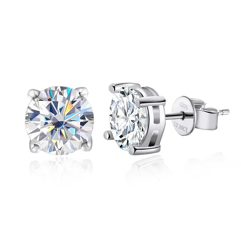 D VVS1 Round Moissanite Earring s925 Sterling Sliver Plated with 18k Gold Earrings for Women Wedding Fine Jewelry Gift