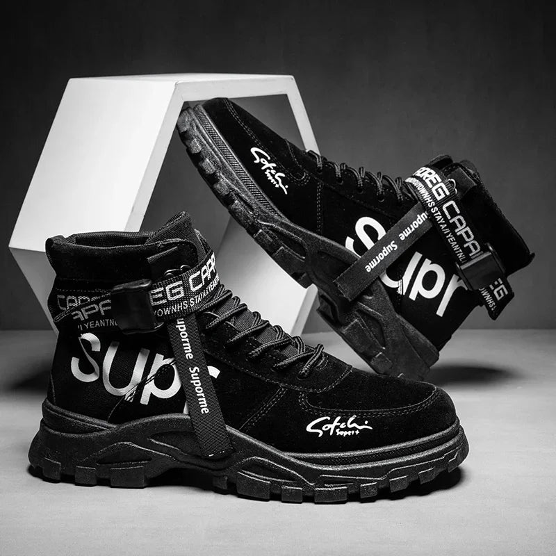 Cloth Men Boots High Top Ankle Boots British Style Men Casual Shoes Outdoor Breathable Walking Sneakers Comfortable Work Boots