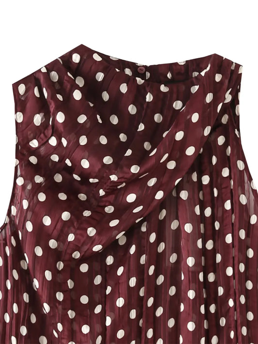 Chic Summer Elegant Brown Woman Blouse Polka Dot Fashion 2026 O-Neck Vintage Sleeveless Shirt Teacher Loose Mujer Vest