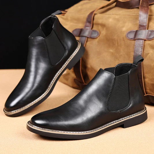 39~47 Men Chelsea Boots Brand Retro Comfortable PU Leather Ankle Boots Men 2025 Fashion Black Brown Mens Boots