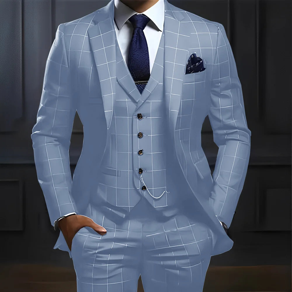 Plaid Men's suit 3 piece Suit Formal Business Work Clothes Party Groom Wedding Tuxedo Custom Color XS-5XL Suit Men