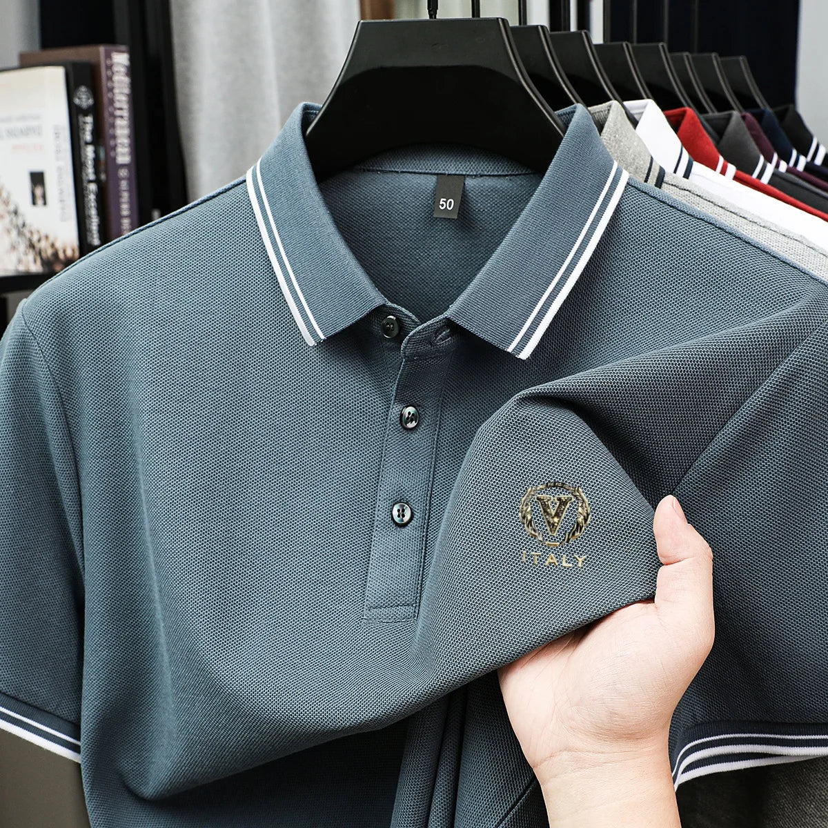 100% pure cotton men's polo shirt high-end brand unique letter printed short sleeve summer new comfortable casual lapel T-shirt