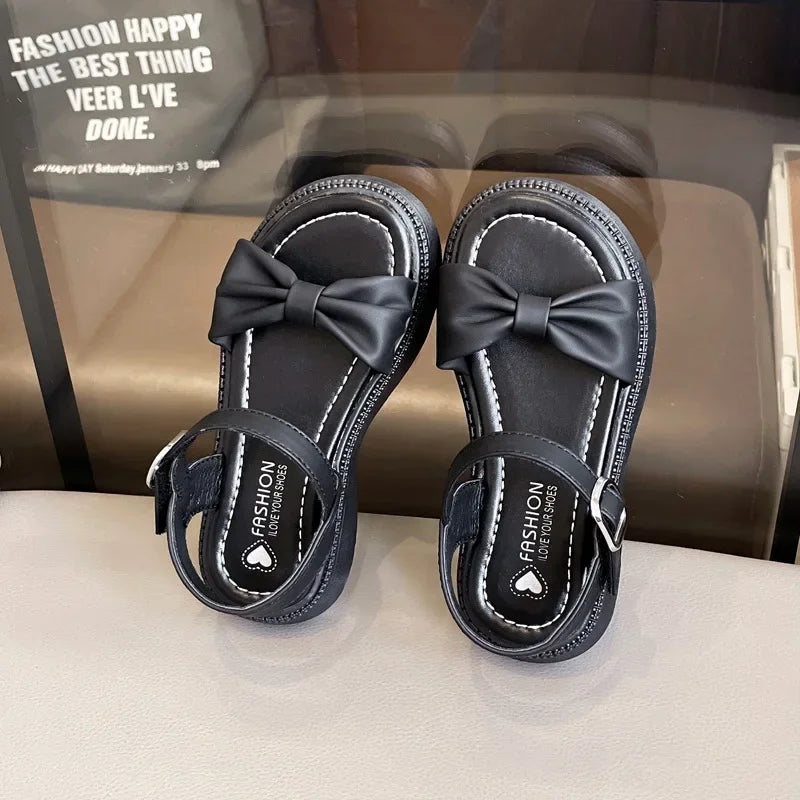Girls Summer Beach Sandals 2025 New Solid Color Kids Causal Sandals Fashion Sweet Bow School Versatile Children Princess Shoes