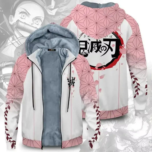 Anime Velvet Thick Warm Winter Oversized Hoodie Coat Zip Up Sweatshirt Winter Top Plus Size Coat Plush Jackets