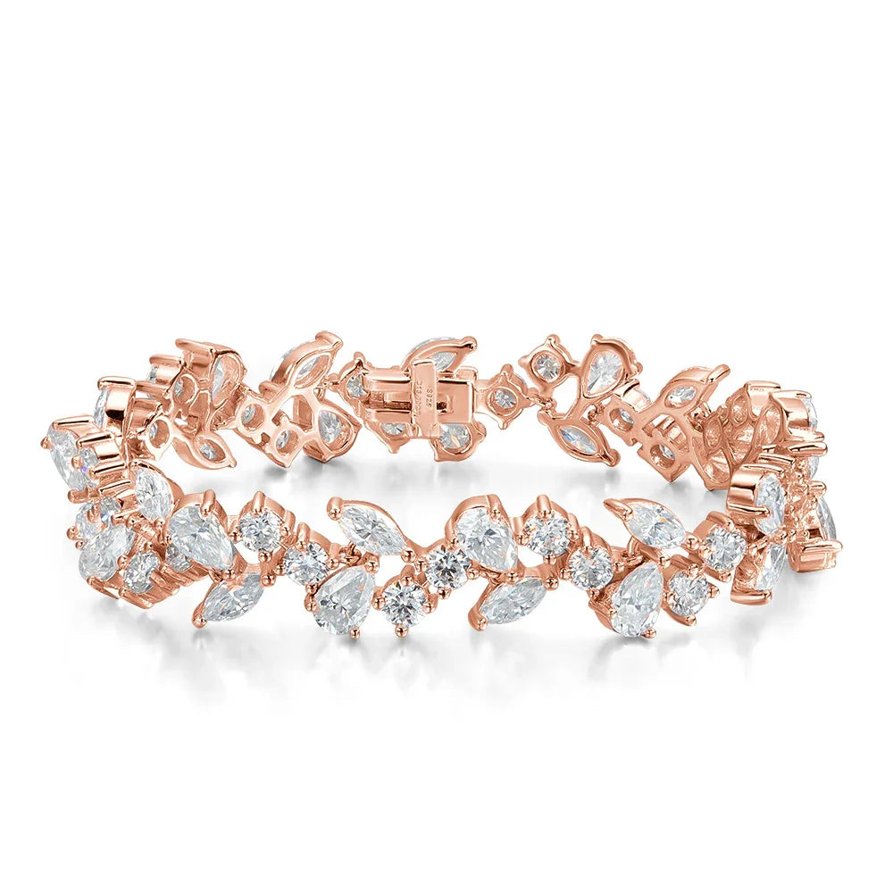 Marquise/Pear/Round Cut Full Moissanite Diamond Bracelets for Women 925 Silver Luxury Bridal Wedding Bracelet With Certificate