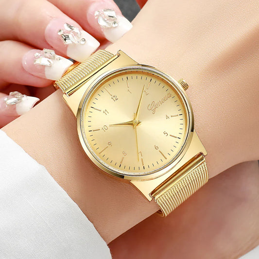 1PCs Women's Noble Temperament Watch Trend Simple Ladies' Luxury Mesh Strap Analog Quartz Watch The Best Choice For Girls' Gifts