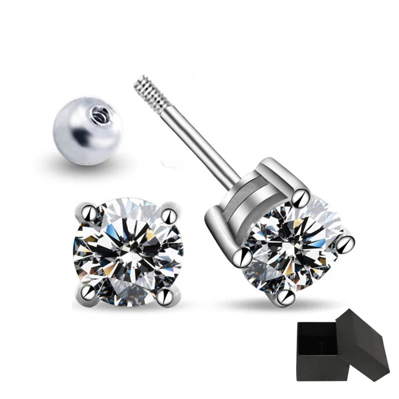 Single 1.0ct Moissanite Screw Thread Earrings for Women Lab Grown Diamond Ear Studs 925 Sterling Silver Fine Jewelry Gift