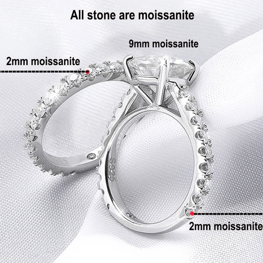 18k Plated 0.6-4.2CT All Moissanite Rings for Women Sparkly Luxury Wedding Diamond Band 100% 925 Sterling Silver Jewelry