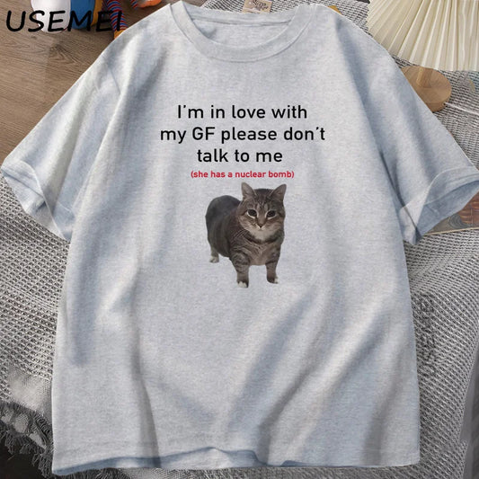 Asian size Funny Cat T-shirts Boyfriends Cotton O-Neck Oversized Tee Men's Short Sleeve T-shirt Couple Tees