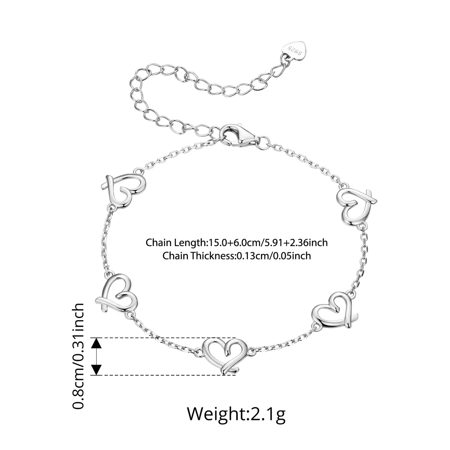 925 Sterling Silver Hollowed Heart Chain Bracelet Adjustable Key Lock Charm Link Chain for Women Minimalist Wrist Decor