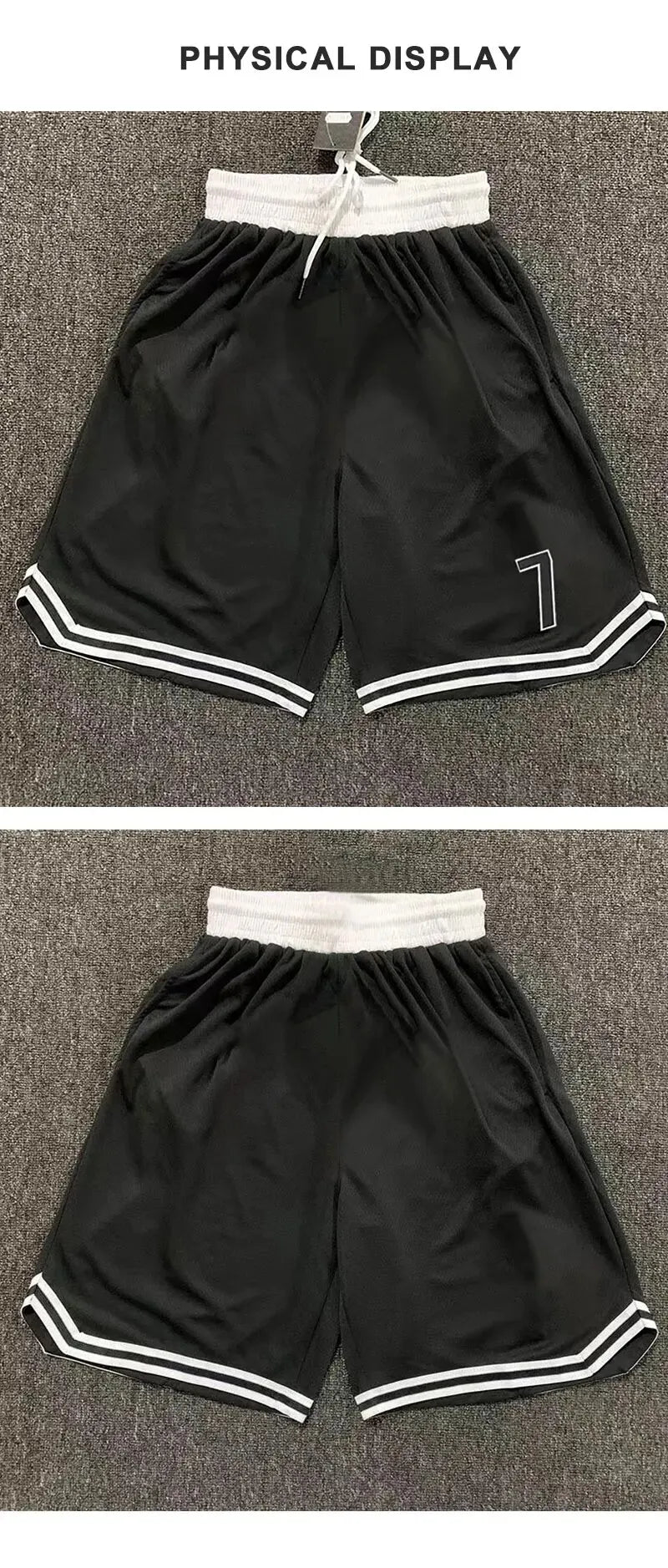 Men's Casual Shorts Black White Stitching 7 Printed Basketball Pants Fitness Sports