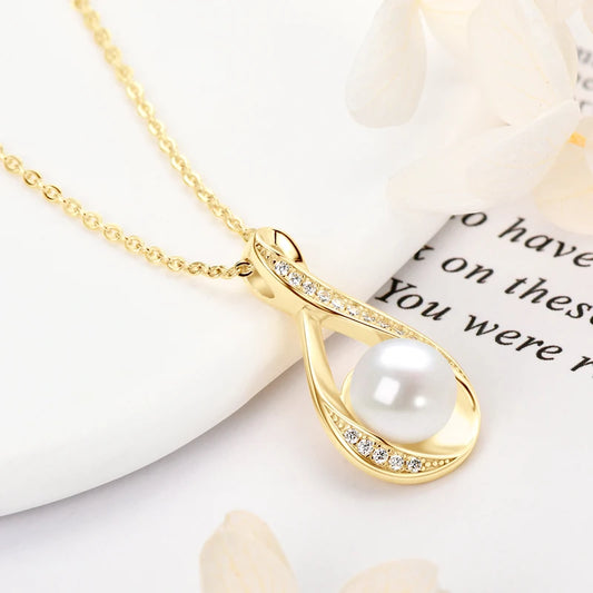 Moissanite Natural Freshwater Pearl Infinity Pendant Necklace & Earrings Sets for Women 925 Sterling Silver Wedding Jewelry Set