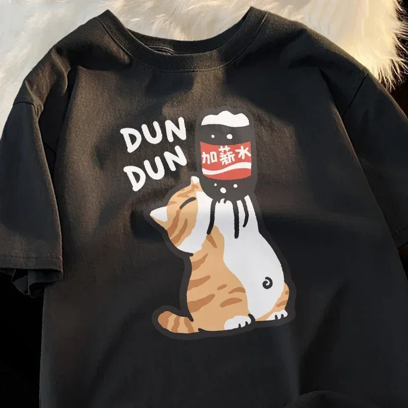 T Shirt Cat Chinoiserie Style Funny Summer Retro Trend Cartoon Kitten Tops Tee T-shirt Women Design Lovers Casual Short Sleeved
