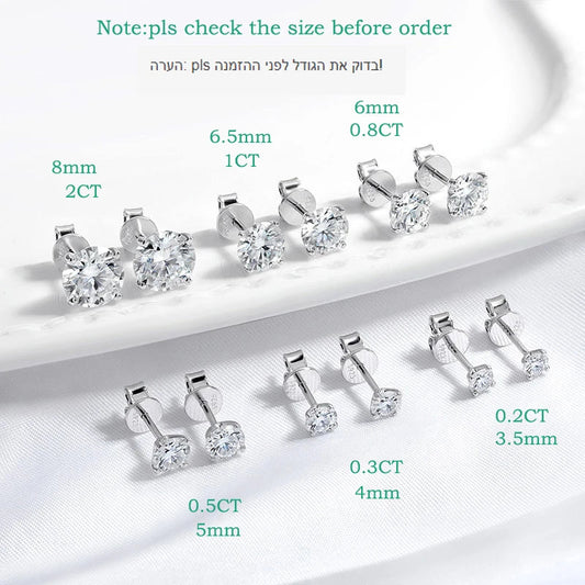 0.2-2CT Certified Moissanite Stud Earrings for Women 4 Claw Sparkling Wedding Party Jewelry Sterling Silver S925