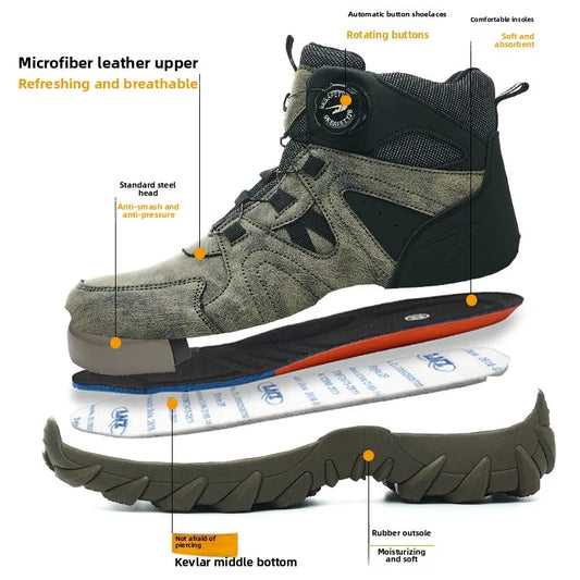Work Safety Shoes Smash-proof and Puncture-proof Sports Safety Shoes Outdoor Mountaineering Wear-resistant Steel Boots
