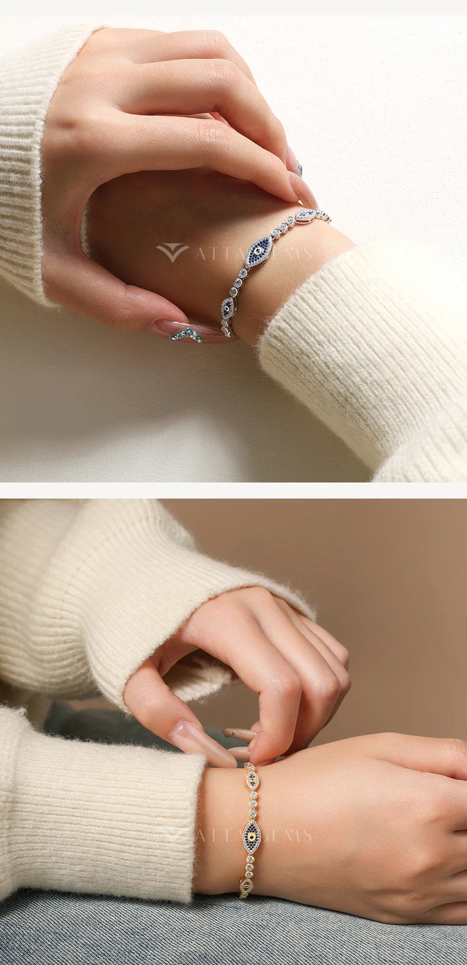 Charm Evil Eye Bracelet s925 Sterling Silver Laboratory Sapphire Adjustable Bracelets For Women Party Gift Fine Jewelry