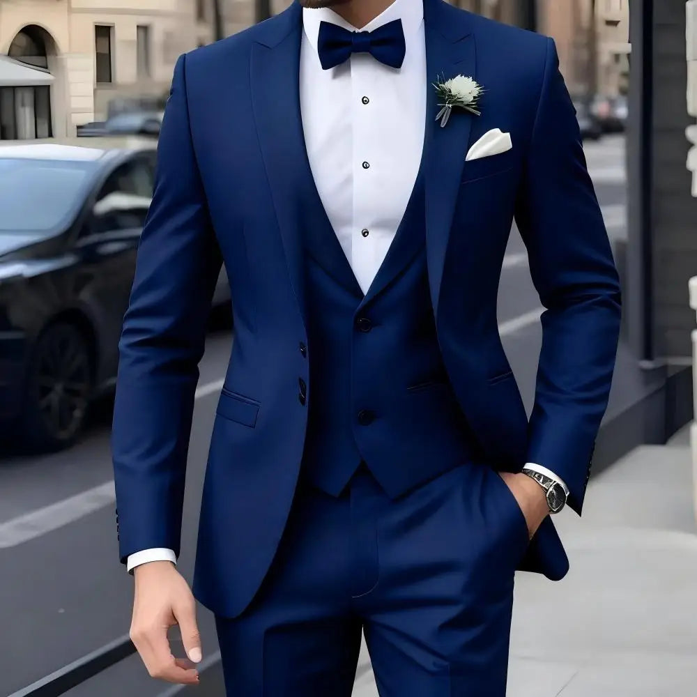Brown Peak Lapel 3 Piece Men's Tuxedos Fashion Single Breasted Formal Men's Clothes Intelligent Casual Wedding Tuxedos