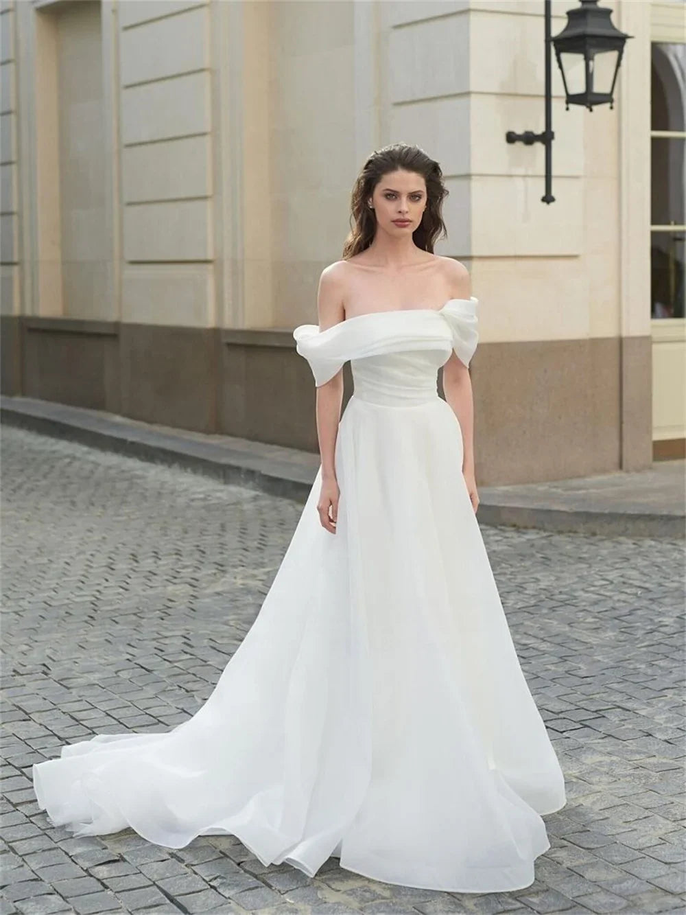 Elegant Off The Shoulder Organza Bridal Grown A Line Wedding Dresses Custom Made 2026 Vestido De Noival