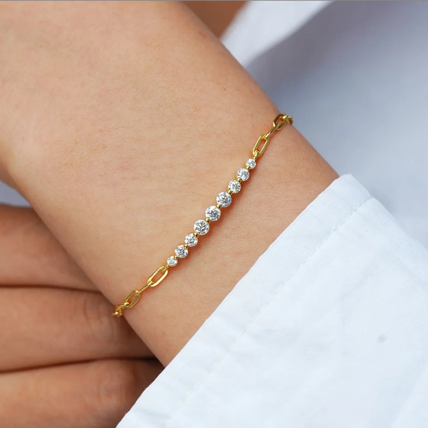 Full Moissanite Bracelets for Women Adjustable Chain 925 Sterling Silver Plated 18K Gold Dainty Bracelet GRA Certified