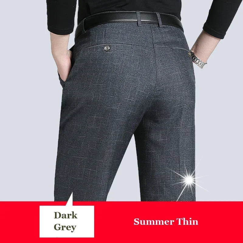 Autumn Summer Men's Slim Casual Pants Fashion Business Stretch Thicken Trousers Men Brand Solid Pant Black Navy Man Plus Size