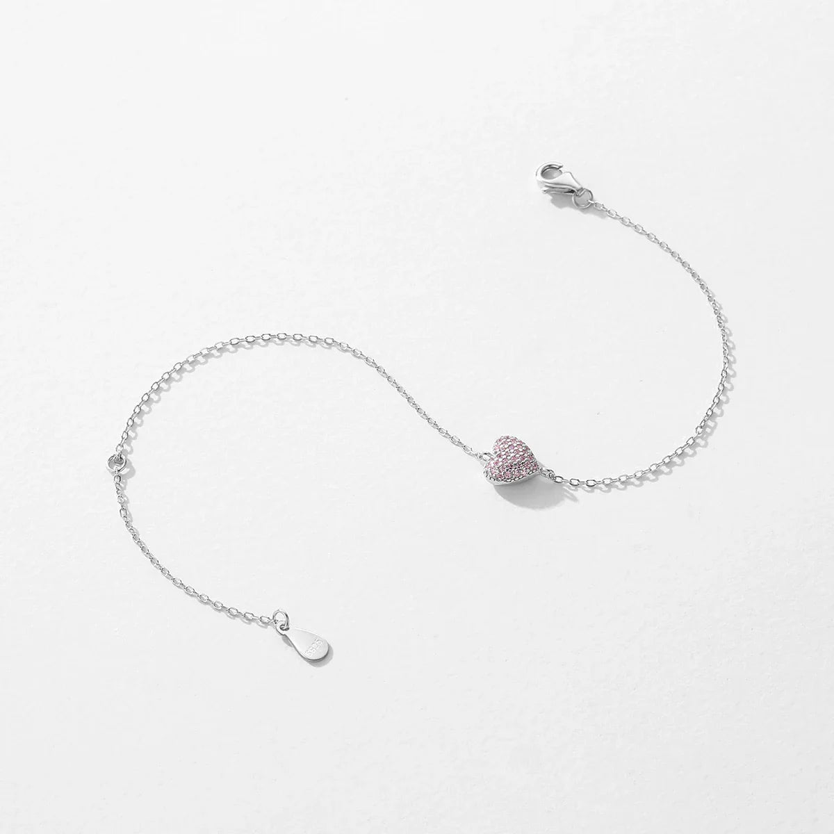 925 Sterling Silver Light Pink Zircon Heart Adjustable Bracelet Chain Link for Women Jewelry Romantic Anniversary Gift