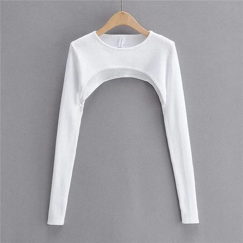 Y2k Aesthetic Clothes O-neck Black White Sexy Harajuku Knitted Tshirt 2024 T-shirts Women Long Sleeve Crop Top Spring Autumn