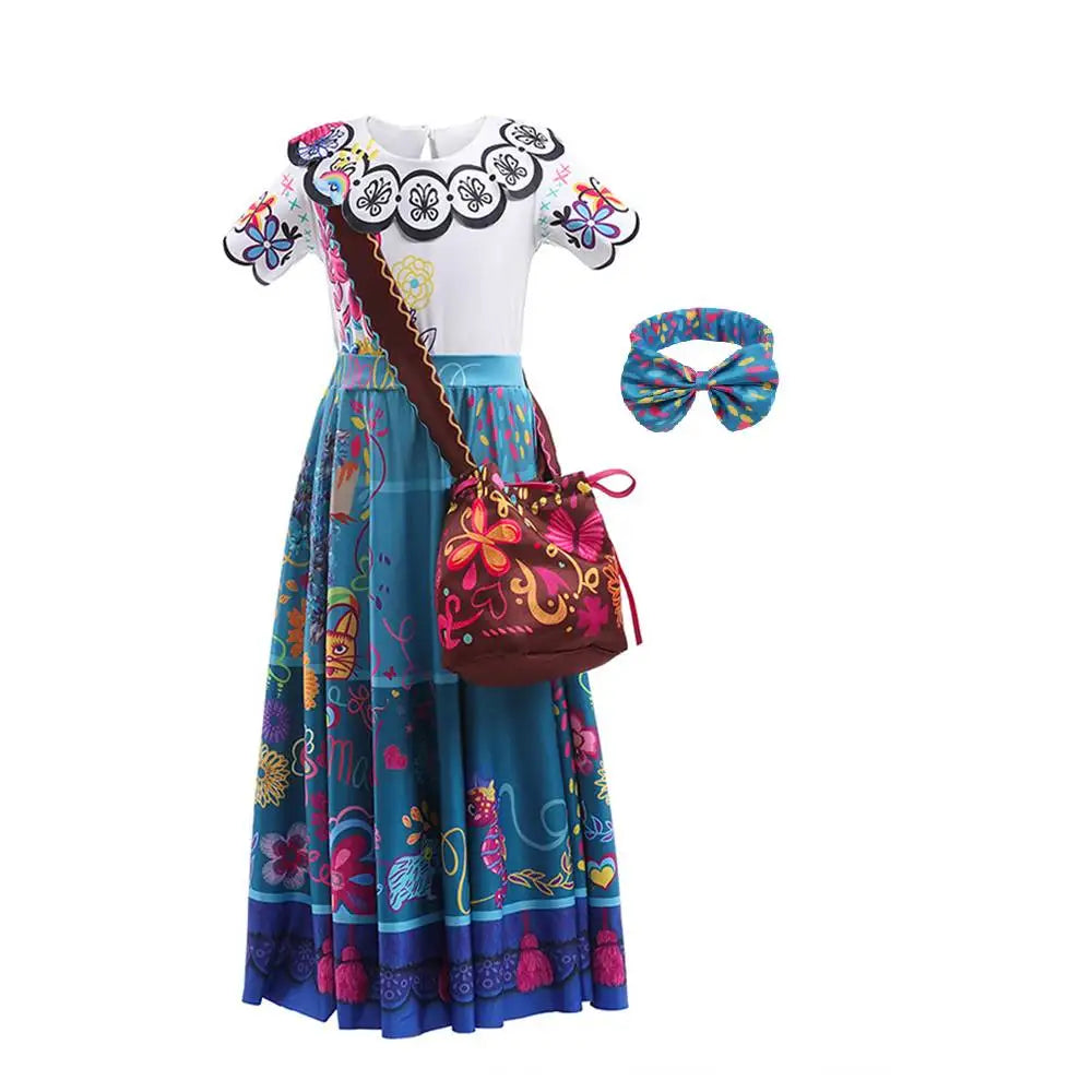 Girls Princess Dress with headband Children Encato Halloween Swing Kids Clothes Cartoon Printed Mirabel Fantasy Cosplay Costume