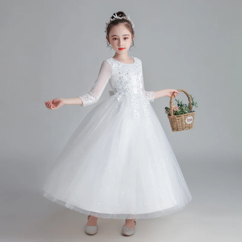 Princess Dress Girls' Pengpeng Yarn Spring/Summer New Long Sleeve Fashionable Children's Performance