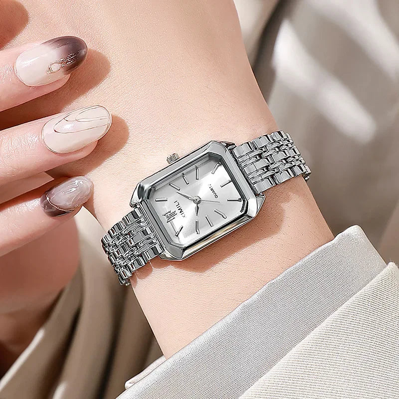Stainless Steel Strap Watch Women Luxury Gift Quartz Wristwatch Student Fashion Simple Square Quartz Watches