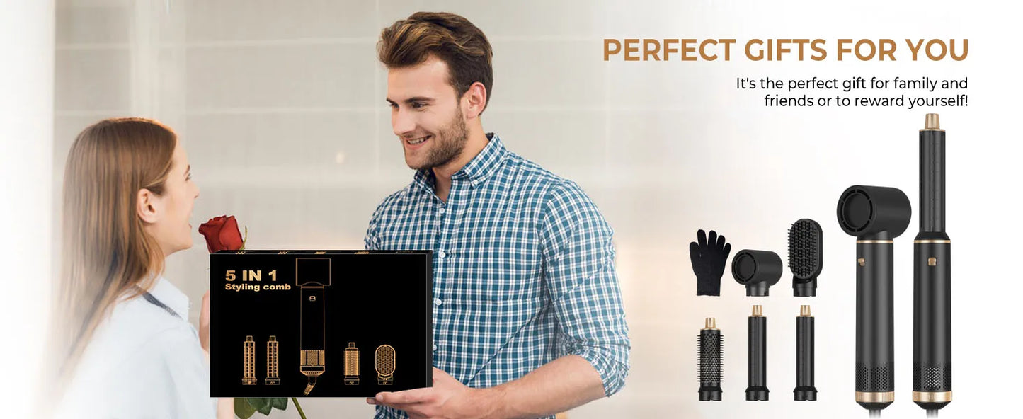 Hair Dryer 5 in 1 Electric Comb Negative Ion Straightener Comb Curling Iron Detachable Multifunctional Heating Brush Hair Dryer