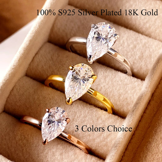 1/2/3/4CT Pear Cut D Color Moissanite Rings/Necklace For Women S925 Silver VVS1 Lab Diamond Waterdrop Pendant Jewely Gift