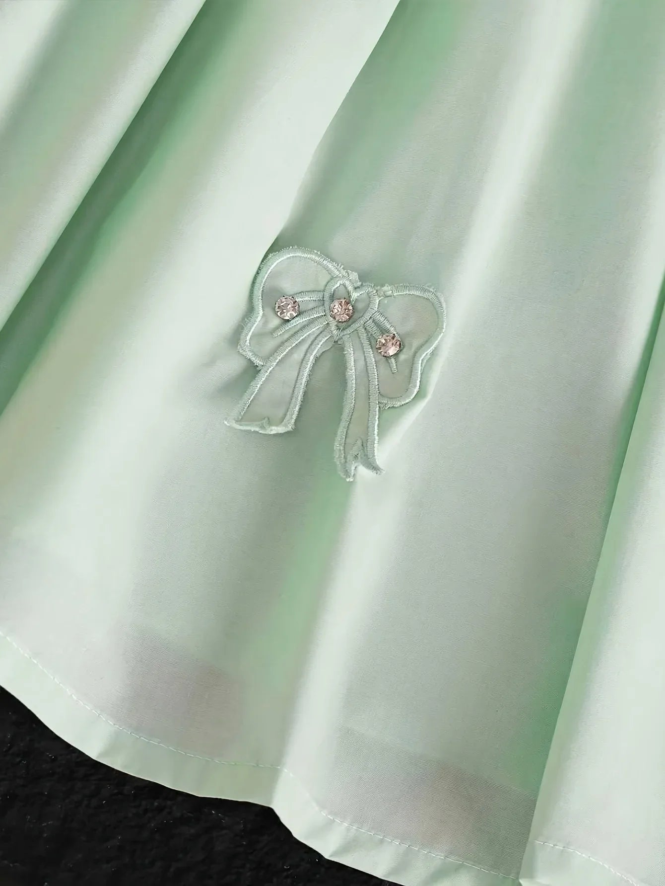 Girl's Summer Fresh Daily Casual Style Green Sleeveless Back Big Bow Flip Collar Half Open Dress Skirt Bow Decoration