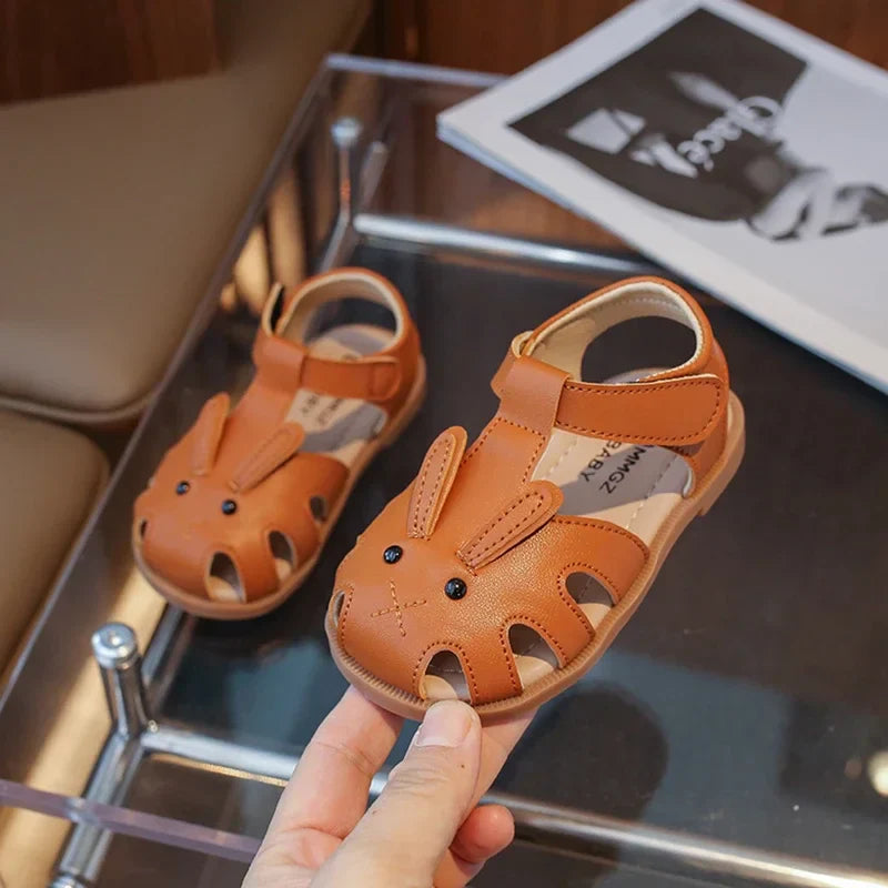 Toddler Children Sandals Rabbit Lovely White Brown Kids Summer Shoes Unisex Breathable Flexiable Comfy Boys Girls Shoes 21-30