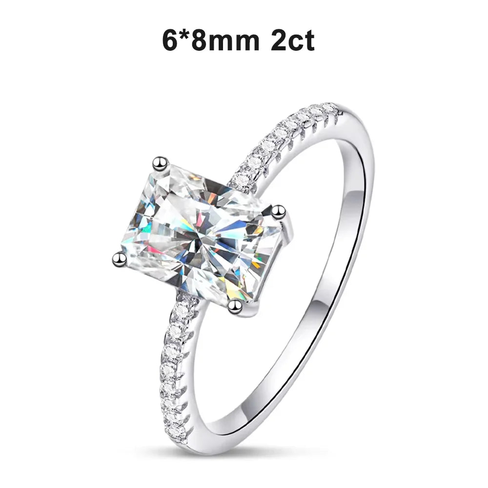 D VVS1 Radiant Moissanite Rings for Women 4 Prong Classic Trendy Fine Engagement Wedding Band GRA Certified 925 Sliver