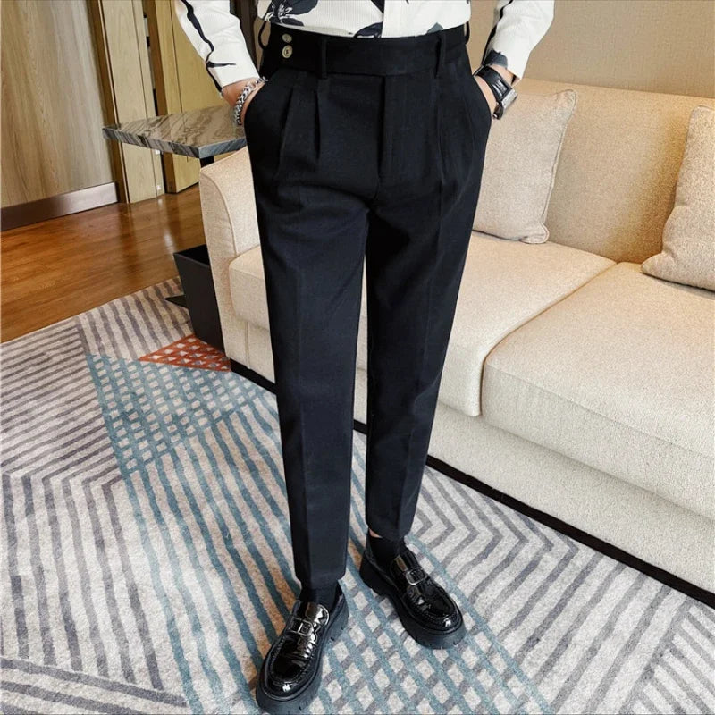 Men's Slim Fit Naples Business Casual Trousers Made of Autumn and Winter Wool, Thickened for Warmth, Classic Ankle-length Pants.