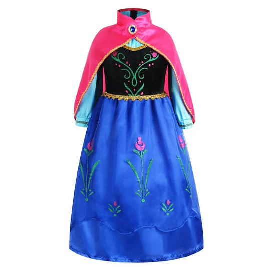 2026 Anna inspired Princess Dress with Fuchsia Cape Girls Snow Queen Elsa's Sister Costume Play Toddler Carnival Royal Frocks