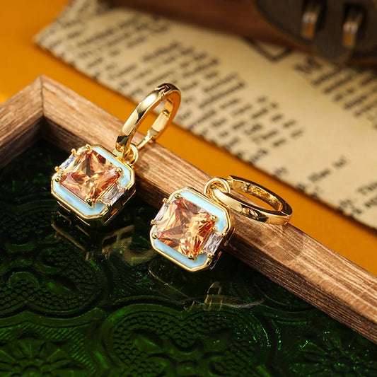 Jewelry Fashion Drop Glaze Retro Geometric Square Earrings Classic Women's Light Luxury Personalized Women's Earrings