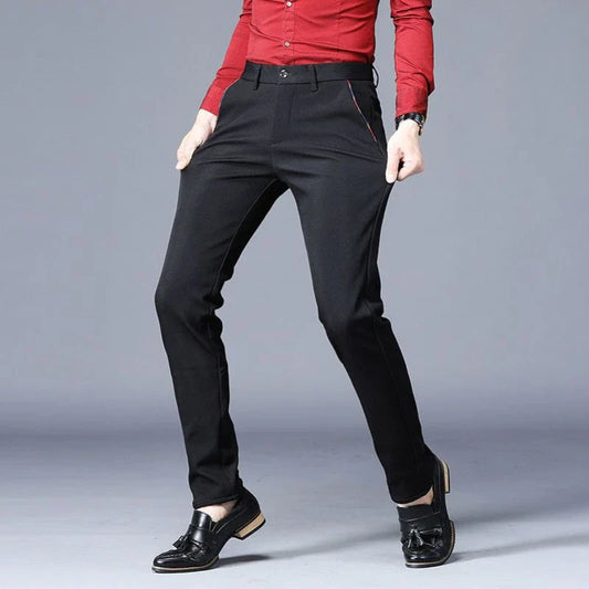 Fashion Men's Dress Pants Black Straight Business Casual Trousers Stretch Non-Ironing Slim Fit Formal Wear Suit Pants for Man