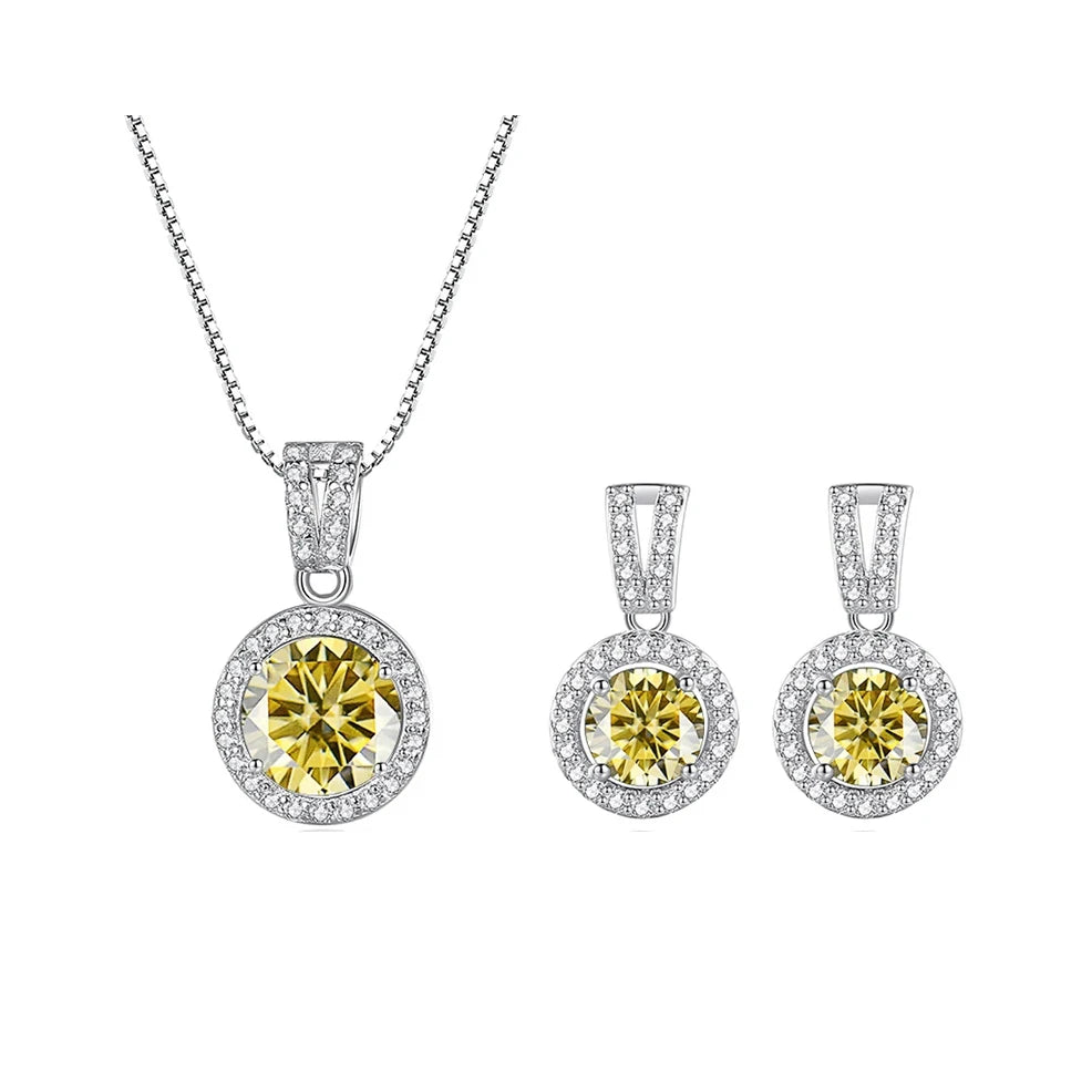 2ct total Moissanite Jewelry Set Sterling Silver 925 Necklace Earrings Fine Jewerly Wedding Set Pass Dismond Tester