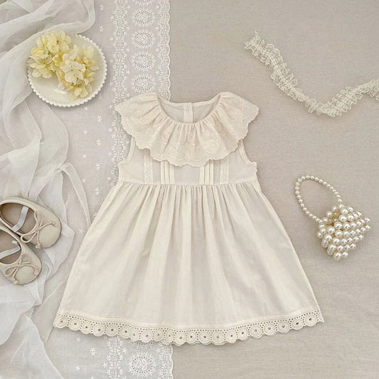 2026 Girls Summer New 2-6Yrs Pure Cotton Sleeveless Lace Collar Baby Girl Dress Children Princess Birthday Sweet Dress