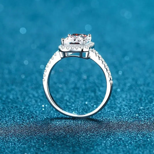 Certified 2/1CT Radiant Cut Moissanite Engagement Ring Colorless VVS Diamond Proposal Rings Sterling Silver Weddig Band
