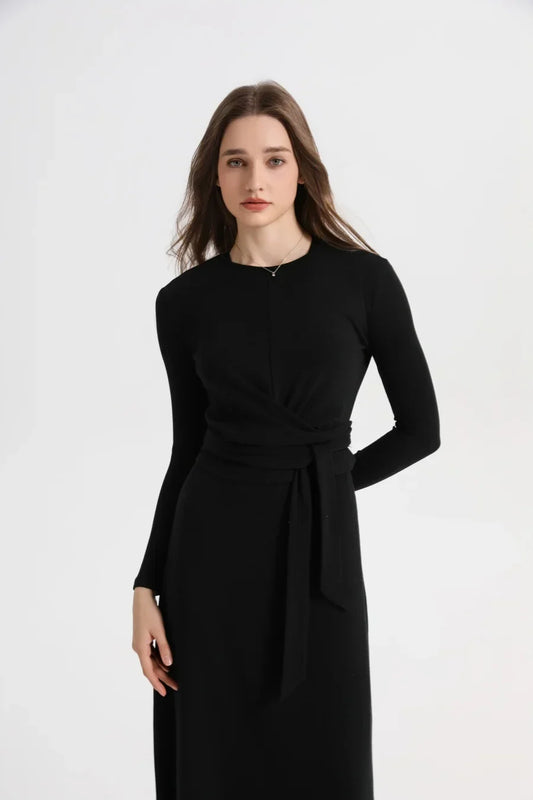 summer ribbing closed-fit wrap tops + Aline dress high Stretch matching sets