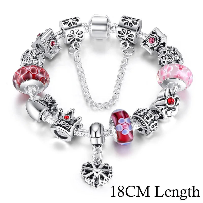 Queen Jewelry Charms Bracelet & Bangles With Queen Crown Beads Bracelet for Women PA1823