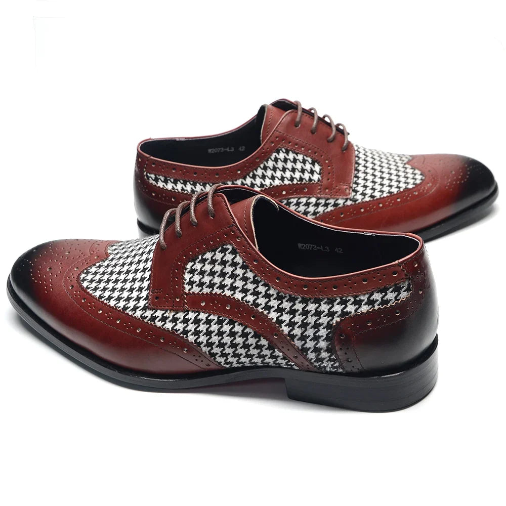 Mens Dress Shoes Original Luxurry Fabric and Genuine Leather Brogue Social Party Business Lace Up Derby Wedding Formal Shoes Men