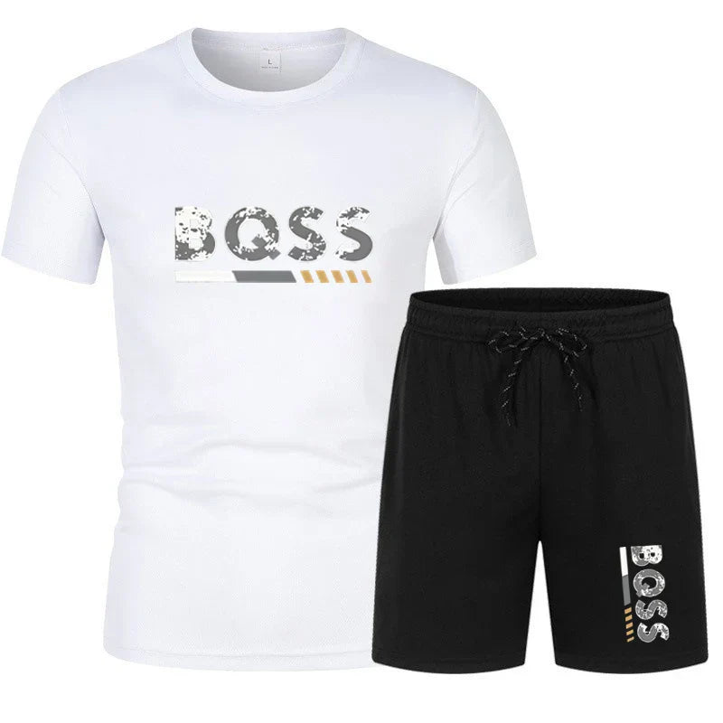 Summer men's short sleeved set, casual fashion, men's quick drying summer sports set, breathable mesh short sleeved T-shirt shor