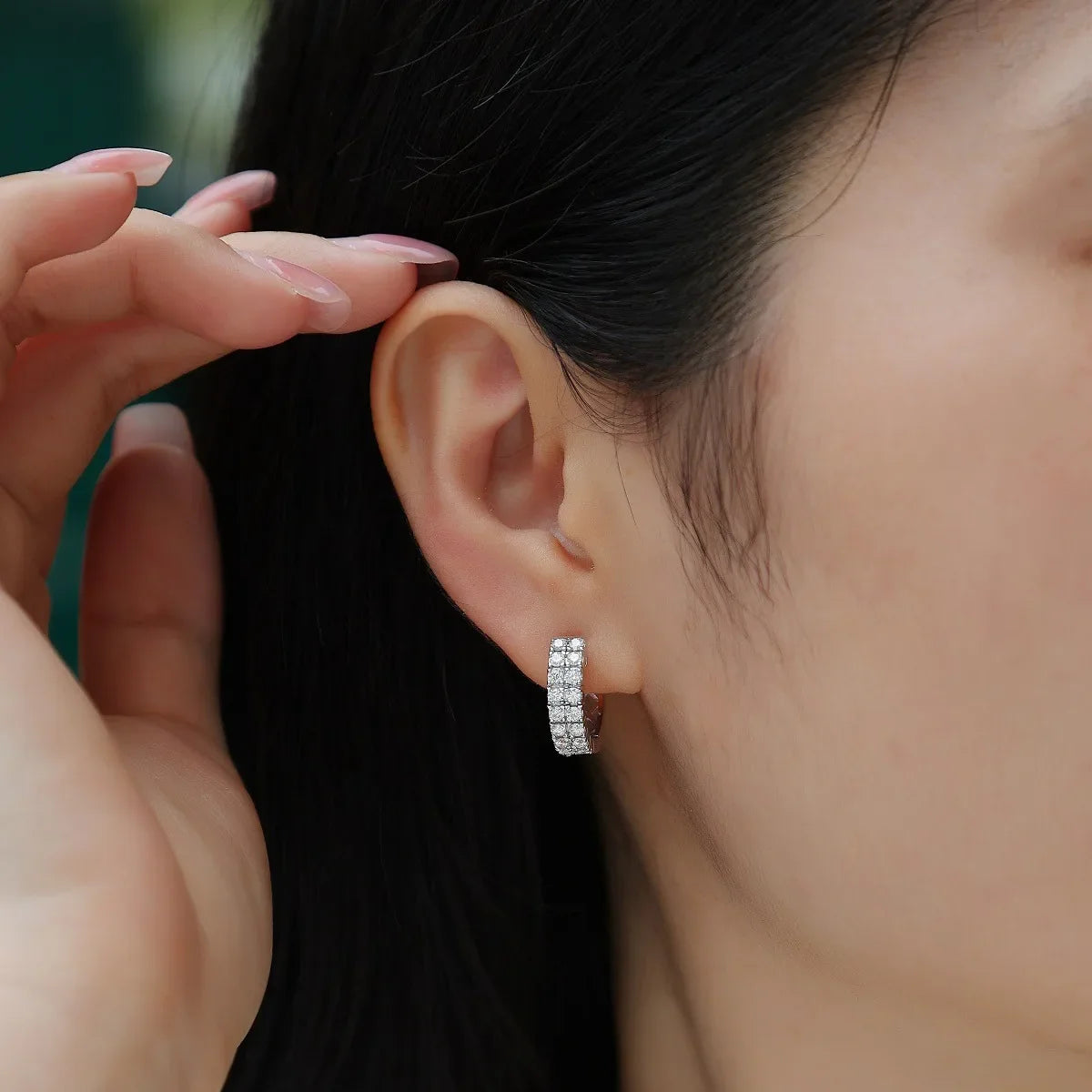 Full 2mm 0.03CT D Color Moissanite Hoop Earrings For Women S925 Silver Pass Diamond Test Earring 3-Row Small Ear Buckle