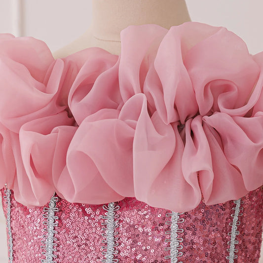 Summer Sequin Bridesmaid Girls Party Dress Elegant Wedding Princess Prom Dresses Girl Birthday Graduation Ceremony Kids Clothing